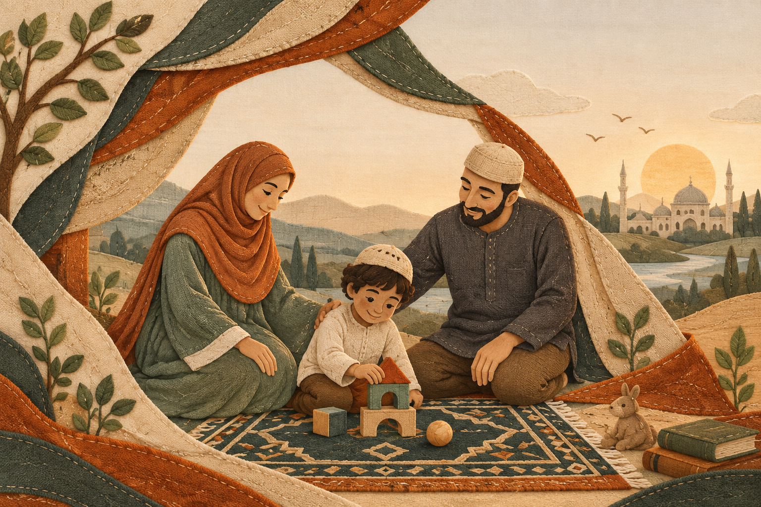 أسرة مسلمة تجمع بين الرحمة والحدود الواضحة في تربية الطفل